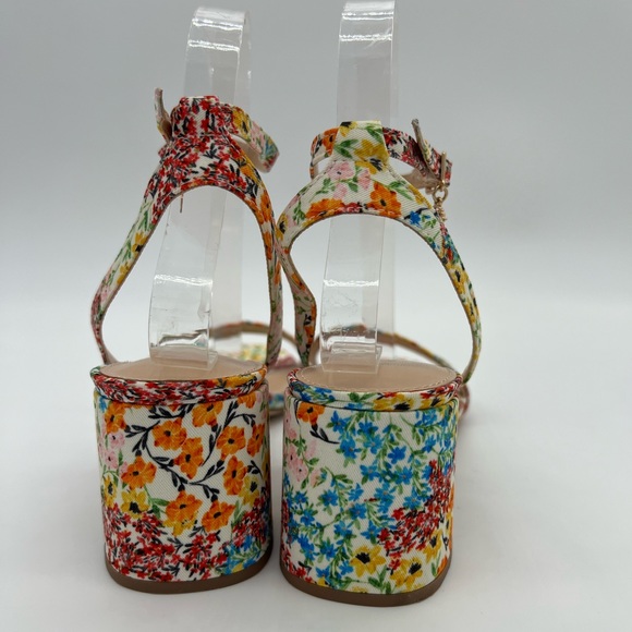 Nanette Lepore Clarissa Orange/Blue Floral Block Heels Sandals Size 9 - Picture 7 of 16